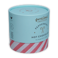 French Broad peppermint hot chocolate in mint green red-striped cylinder