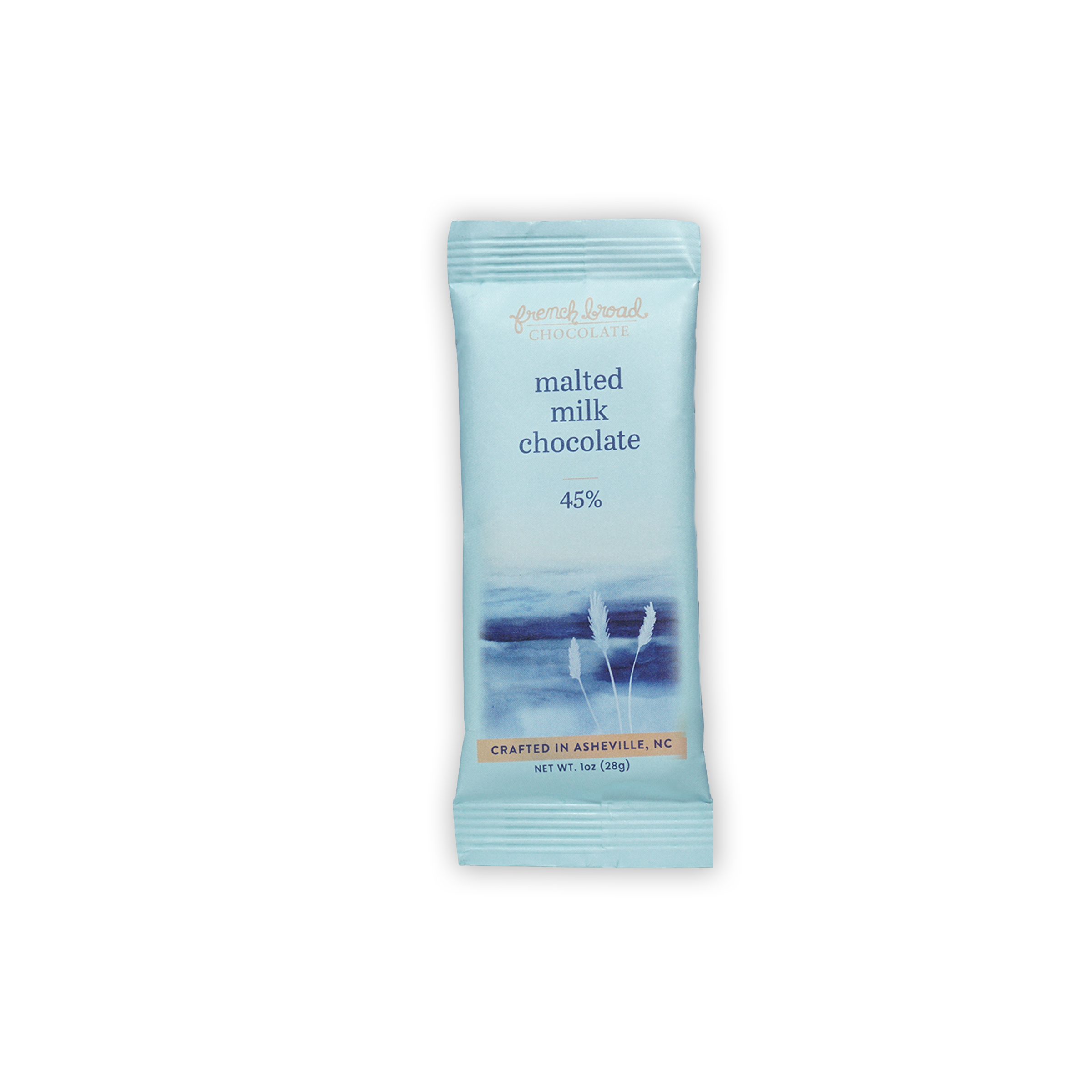 French Broad Mini Bars Malted Milk 45% light blue wrapped bar
