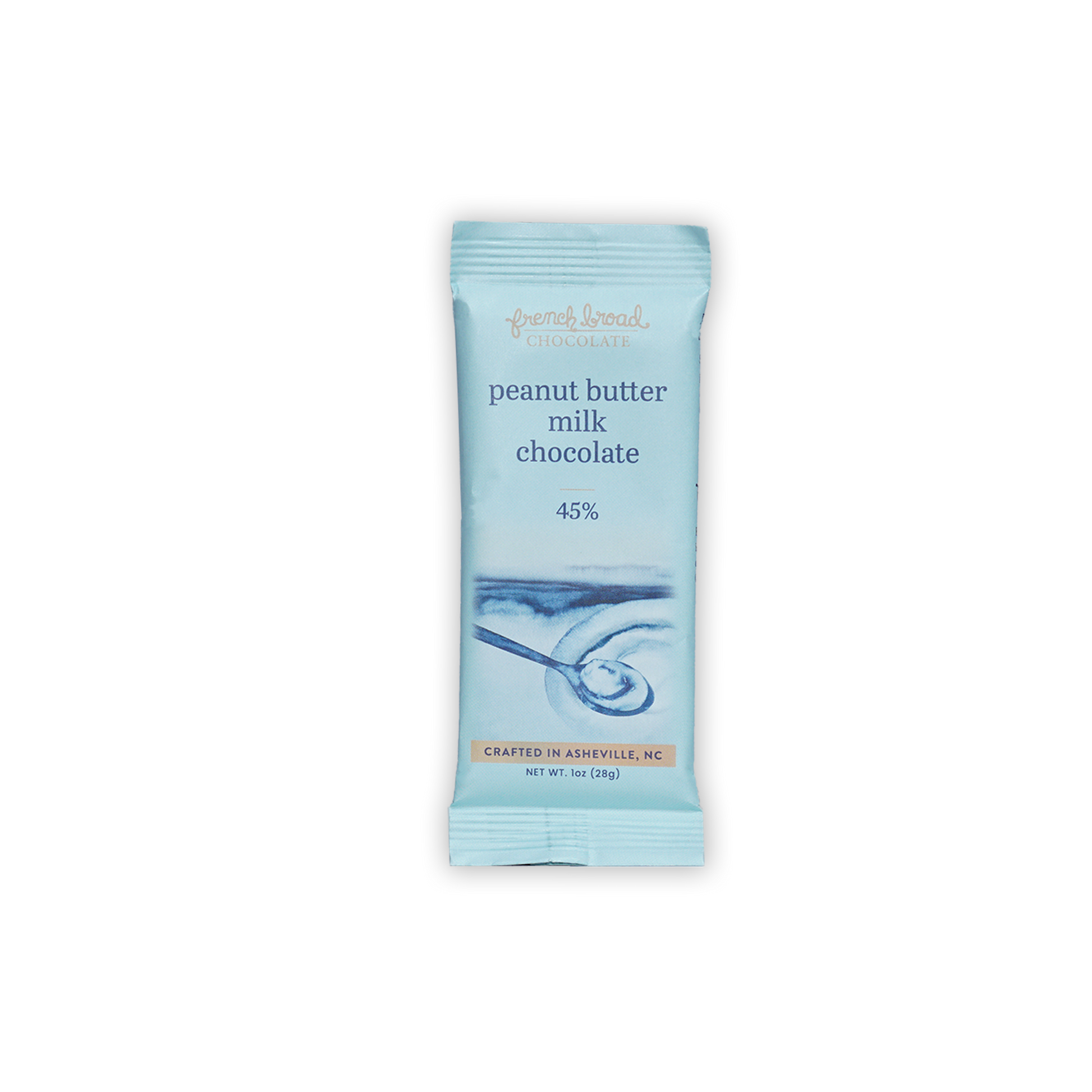 French Broad Mini Bars Peanut Butter Milk 45% light blue sealed wrapper