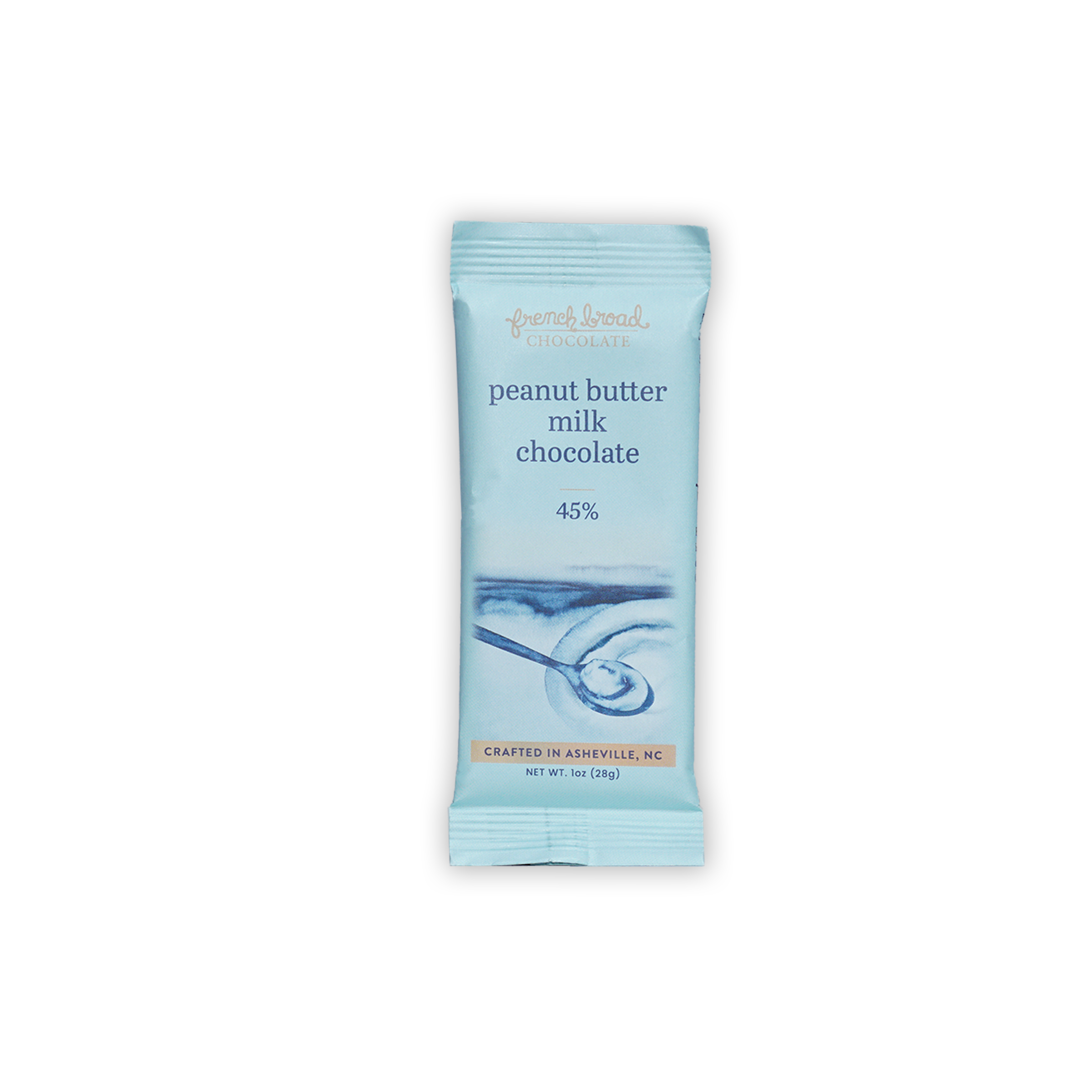 French Broad Mini Bars Peanut Butter Milk 45% light blue sealed wrapper