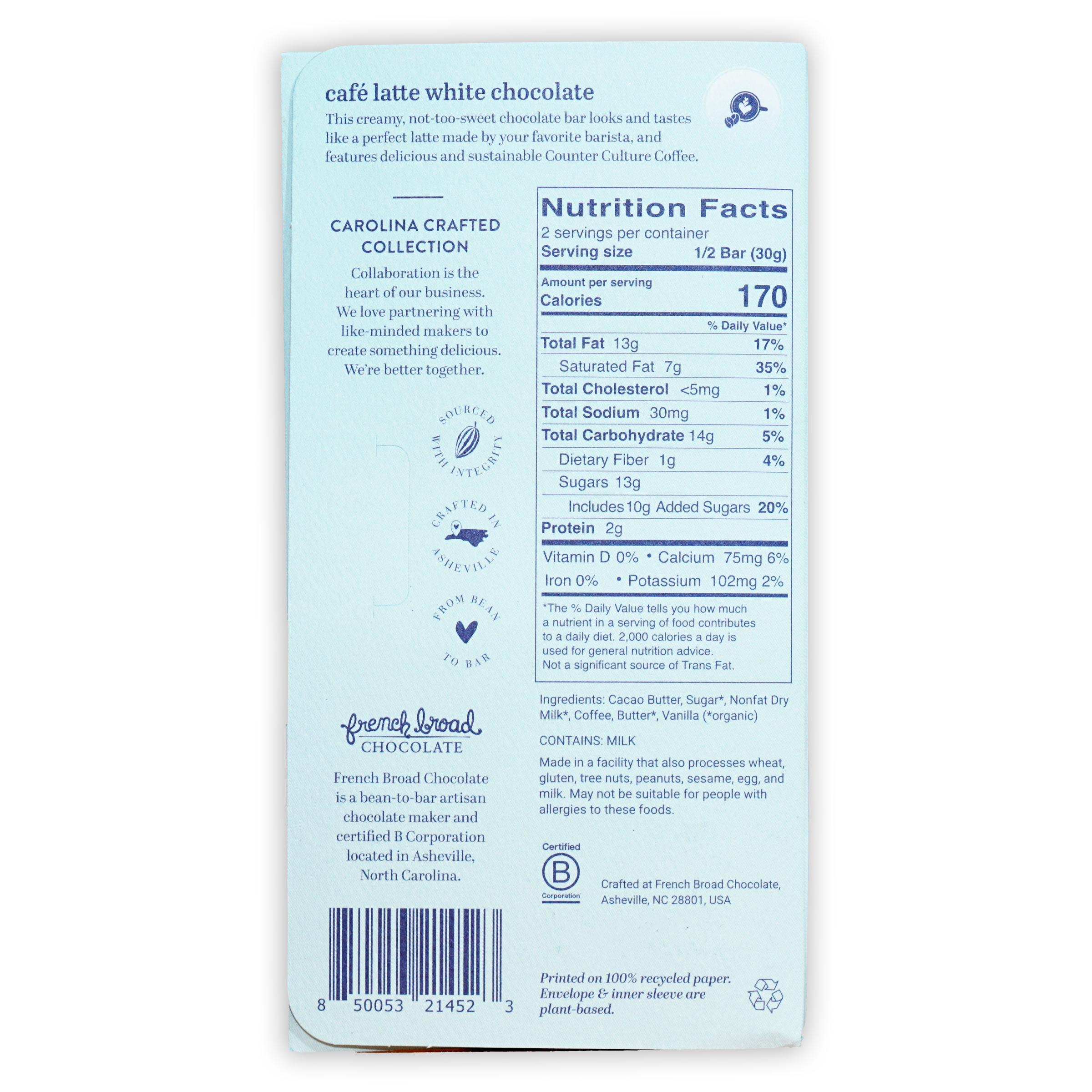 French Broad White Chocolate Cafe Latte light blue package
