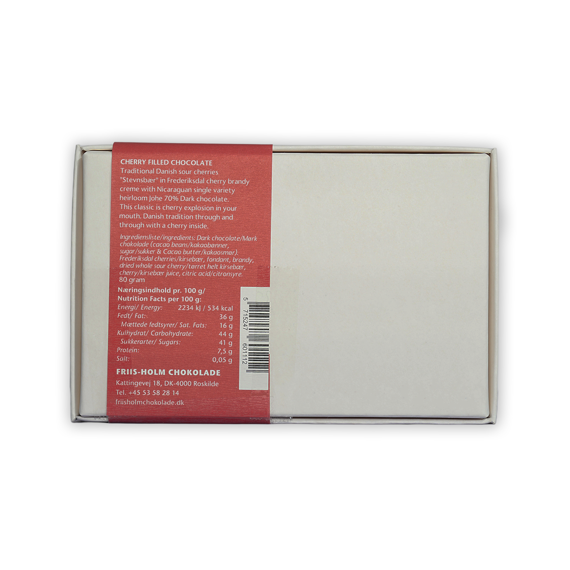 Friis Holm Frederiksdal Cherry Praline Box white with red label barcode