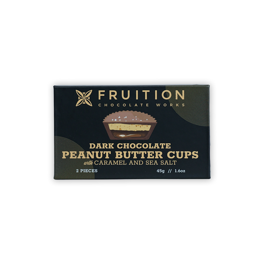 Fruition Chocolate dark peanut butter cups with caramel and sea salt in black box