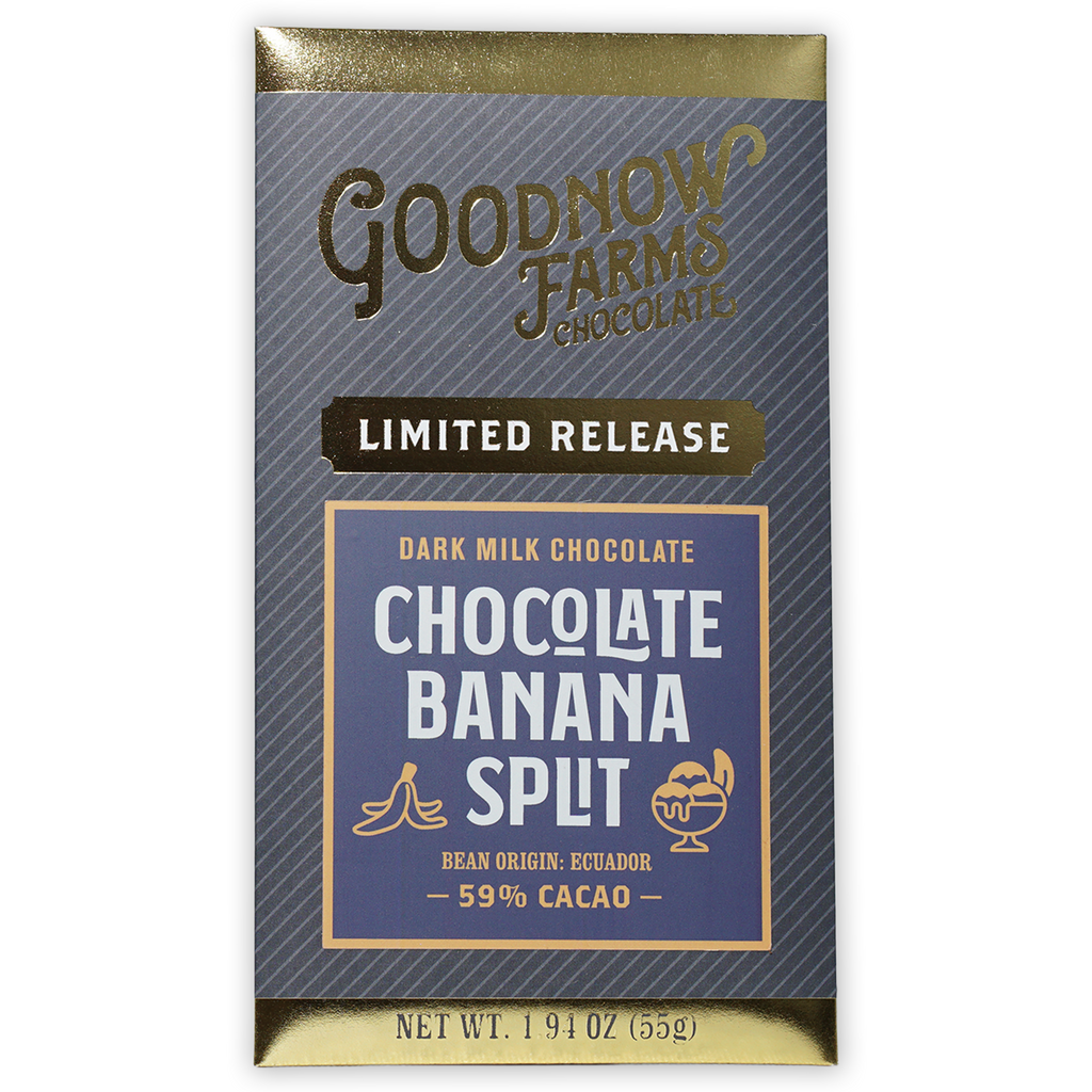 Goodnow Farms Banana Split 59% limited release dark milk chocolate bar