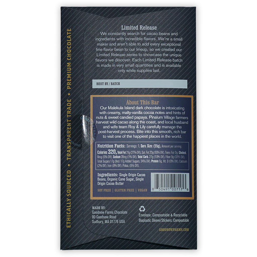 Goodnow Farms Malekula Island 70% dark chocolate bar in black gold wrapper