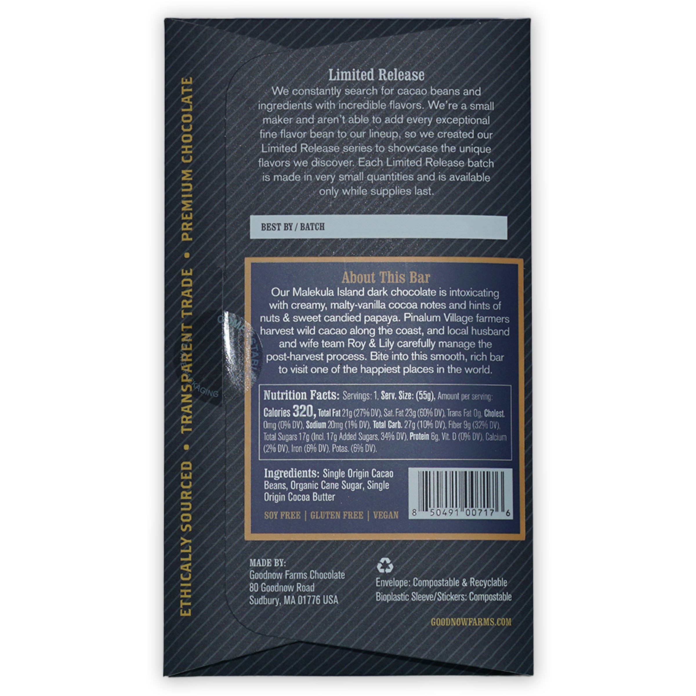 Goodnow Farms Malekula Island 70% dark chocolate bar in black gold wrapper