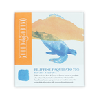 Blue watercolor sea turtle on Guido Gobino Philippine Paquibato 75% cacao box