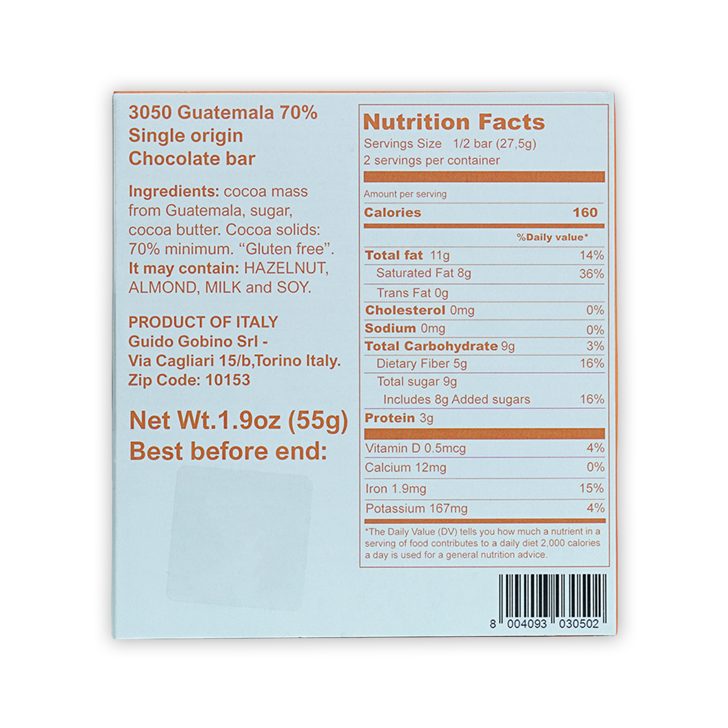 Guido Gobino Guatemala 70% dark chocolate bar wrapper