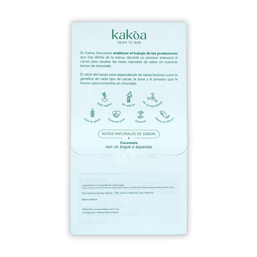 Kakoa Dark Chocolate Tuzantan Chiapas 70% light blue packaging with natural ingredients