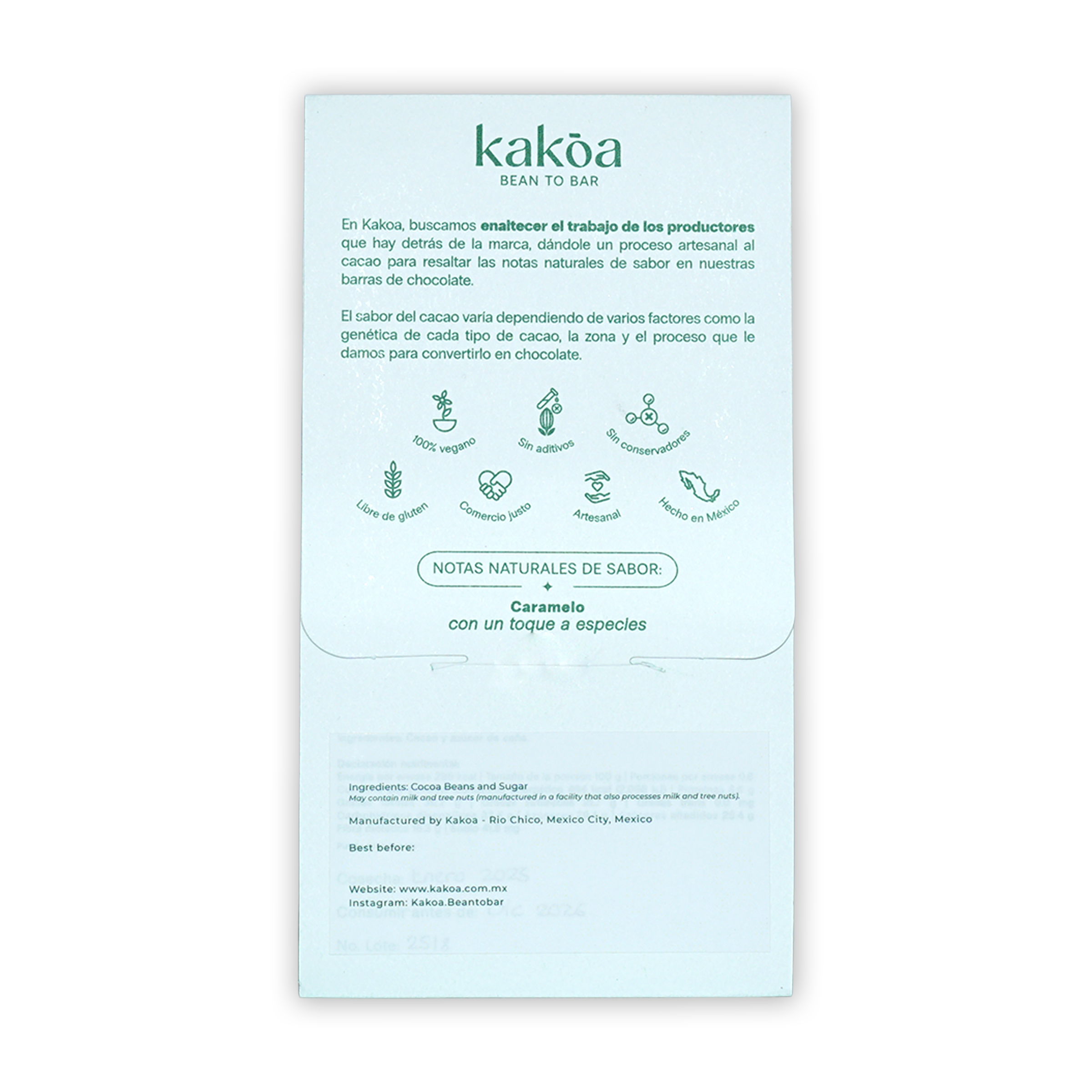 Kakoa Dark Chocolate Tuzantan Chiapas 70% light blue packaging with natural ingredients