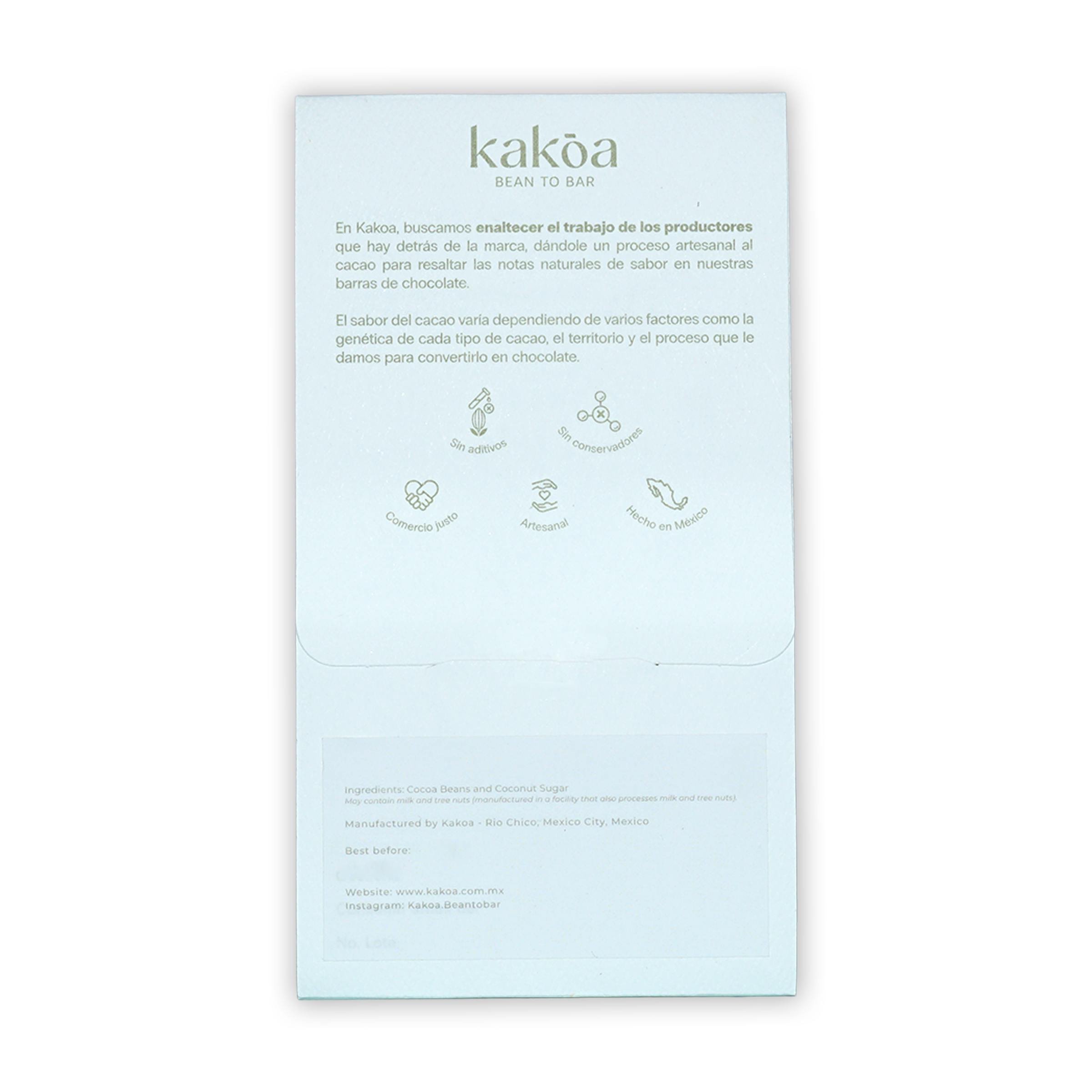 Kakoa 68% dark chocolate with coconut sugar white minimalist packaging