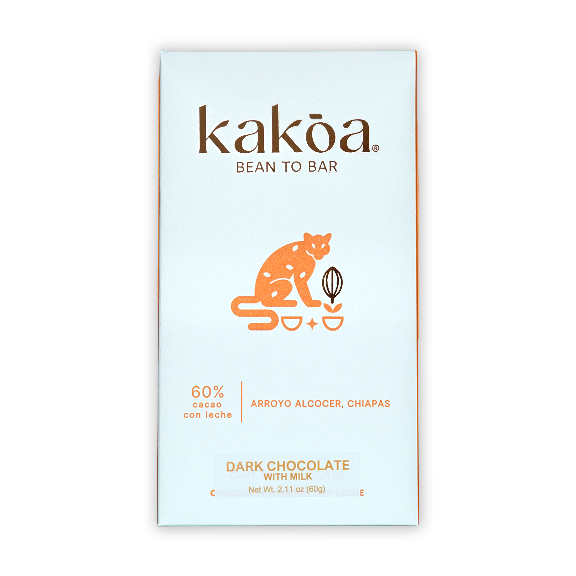 Kakoa Milk Chocolate Arroyo Alcocer 60% bar with jaguar design