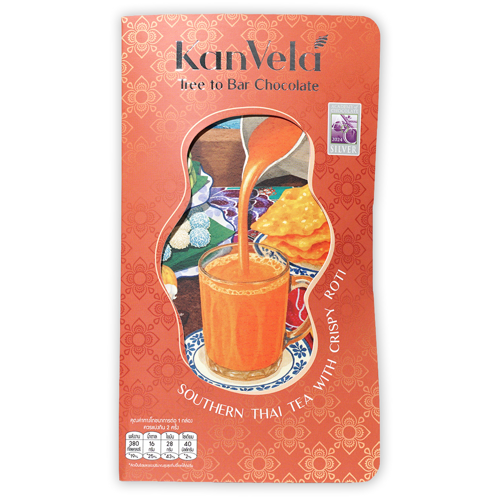 Kanvela Milk Chocolate Southern Thai Tea with Crispy Roti 55% vibrant orange pour