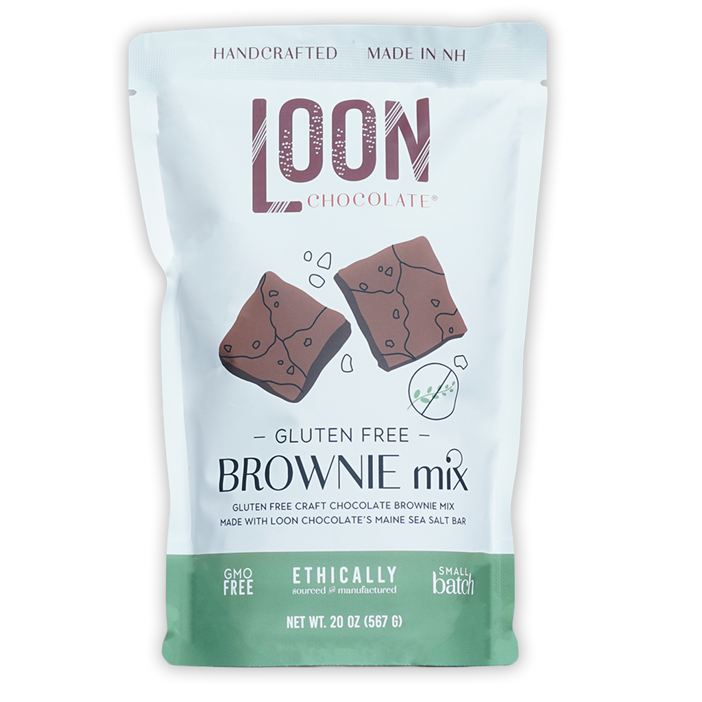 Loon Chocolate gluten-free brownie mix pouch with Maine sea salt flavor