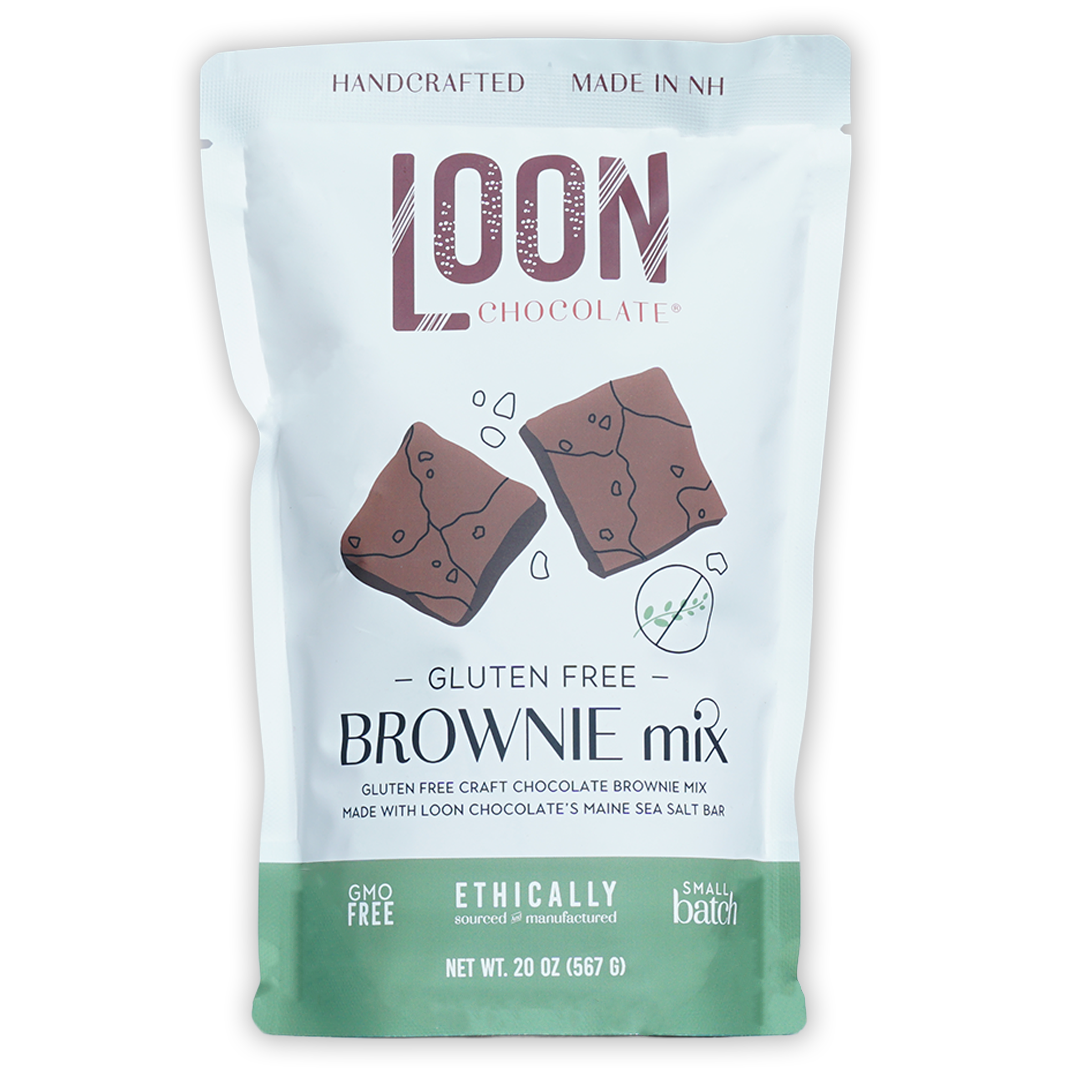 Loon Chocolate gluten-free brownie mix pouch with Maine sea salt flavor