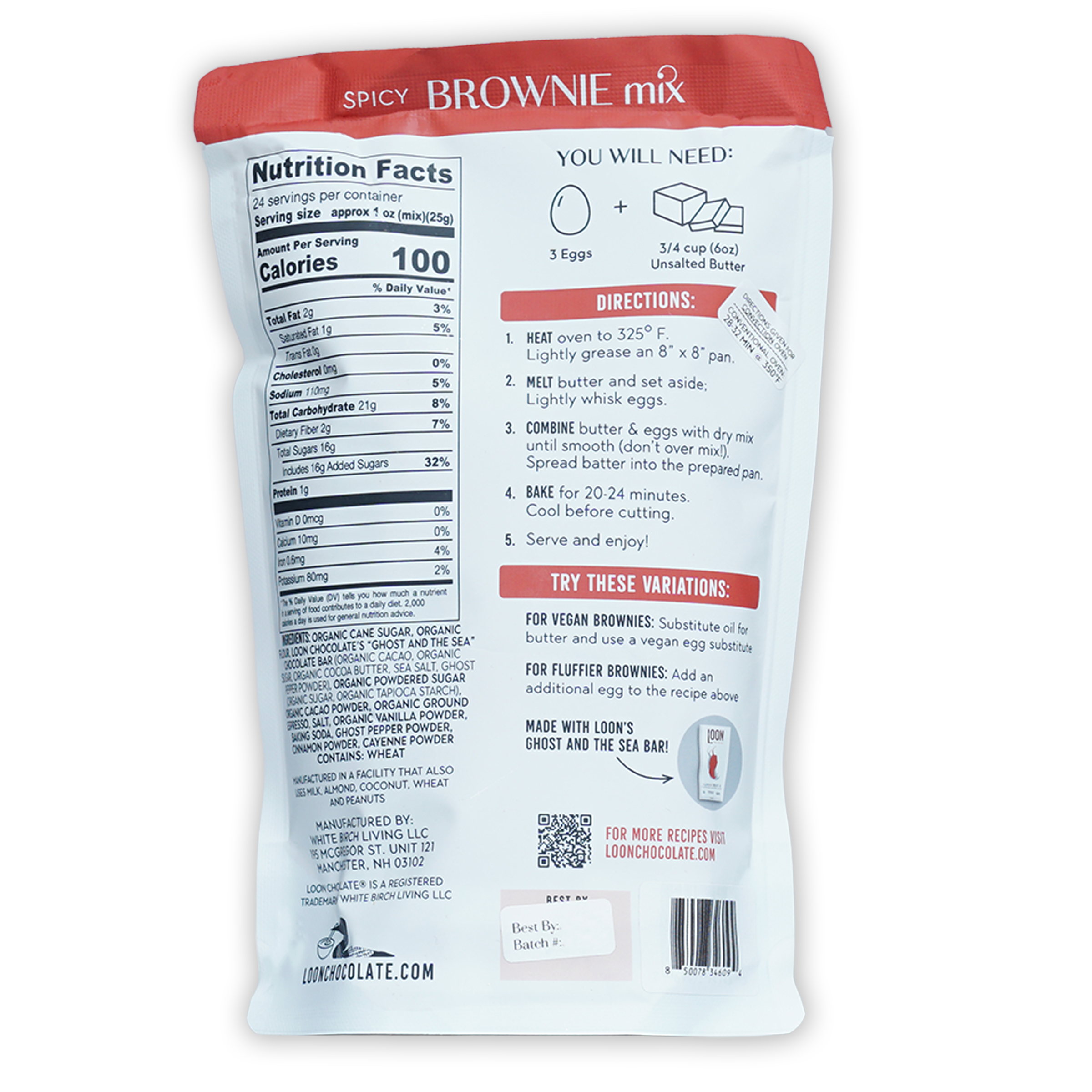 White and red Loon Chocolate Spicy Brownie Mix package