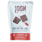 Loon Chocolate Spicy Brownie Mix white red pouch with brownie chili art