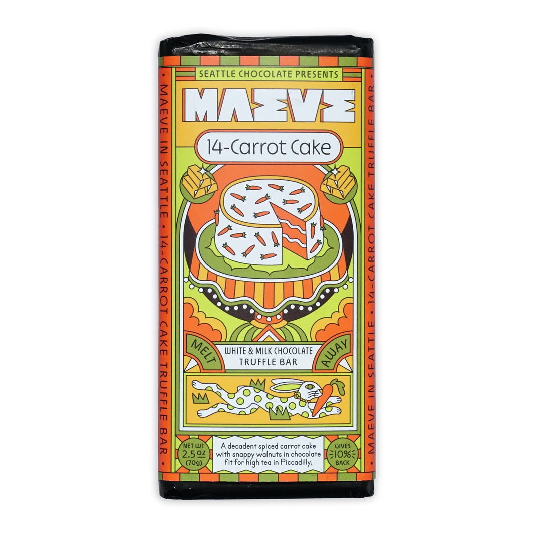 Vibrant Maeve 14-Carrot Cake Truffle Bar wrapper illustration