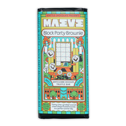 Maeve Block Party Brownie Truffle Bar wrapper illustration