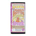 Maeve Peanut Butter Banana Affair truffle bar with pink wrapper and banana characters