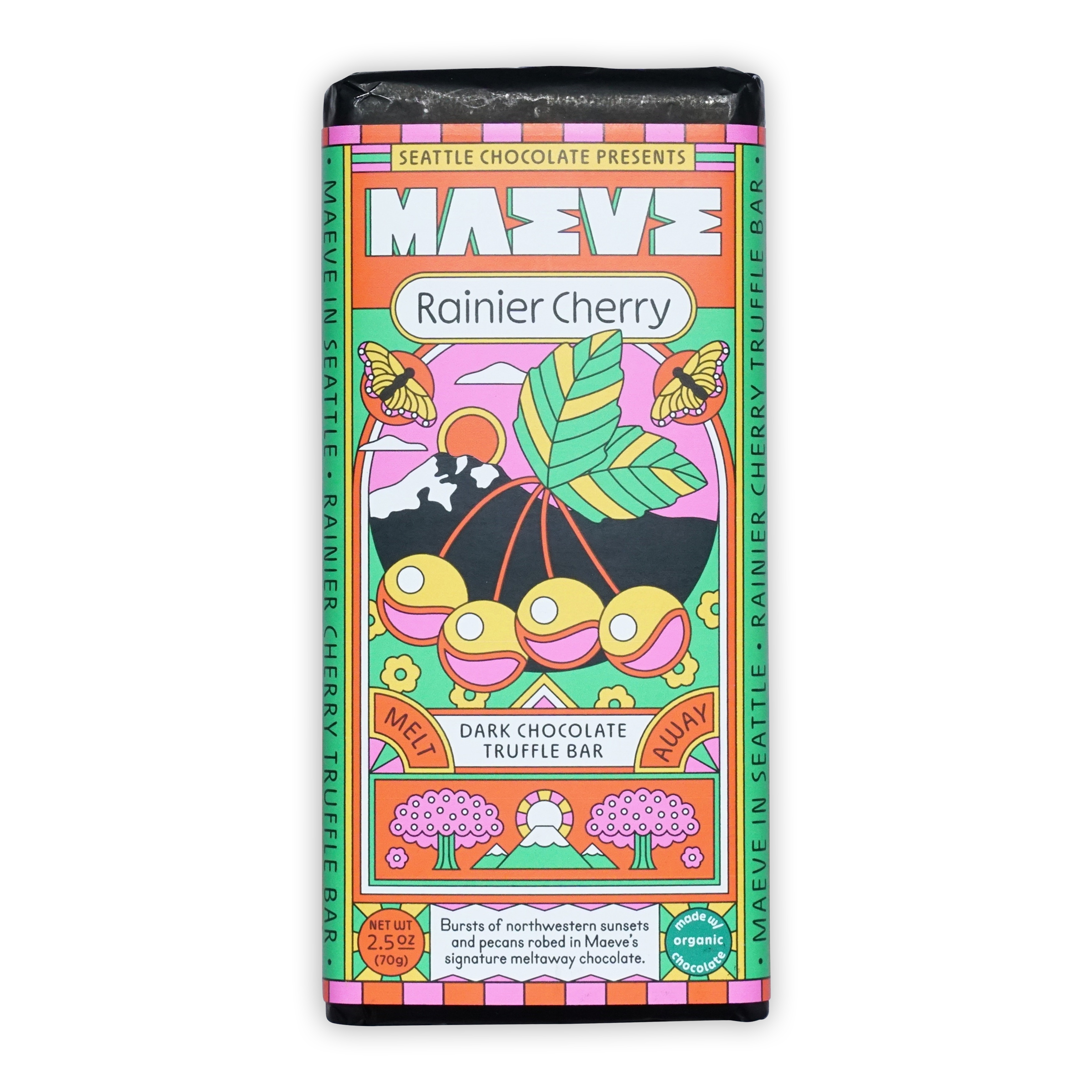 Maeve Rainier Cherry dark chocolate truffle bar wrapper