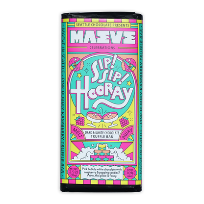 Maeve Sip Sip Hooray Truffle Bar with vibrant pink white truffle design