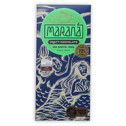 Marana San Martin 70% dark chocolate bar in blue white green wrapper