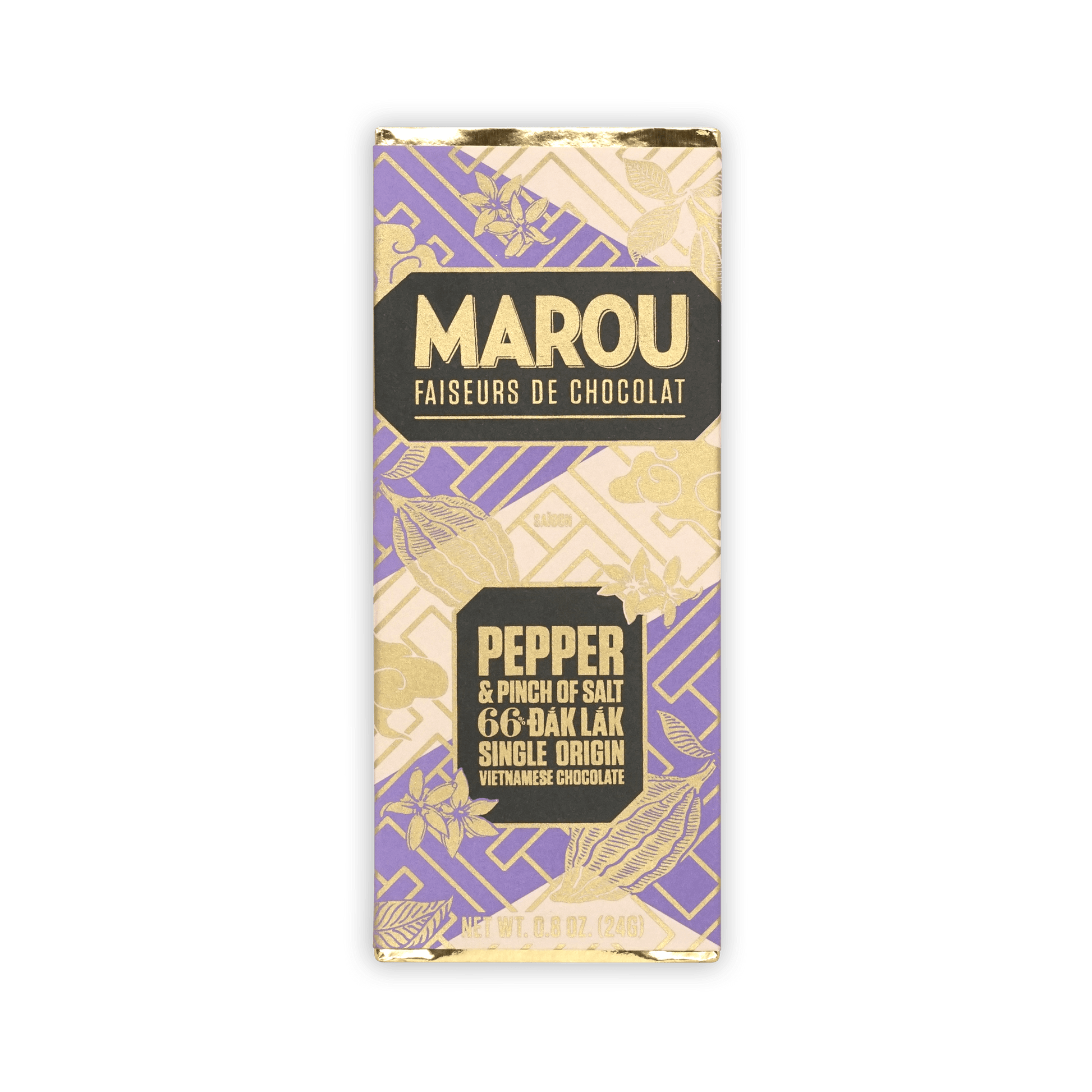 Marou Mini Bars Pepper & Salt 66% purple gold chocolate bar
