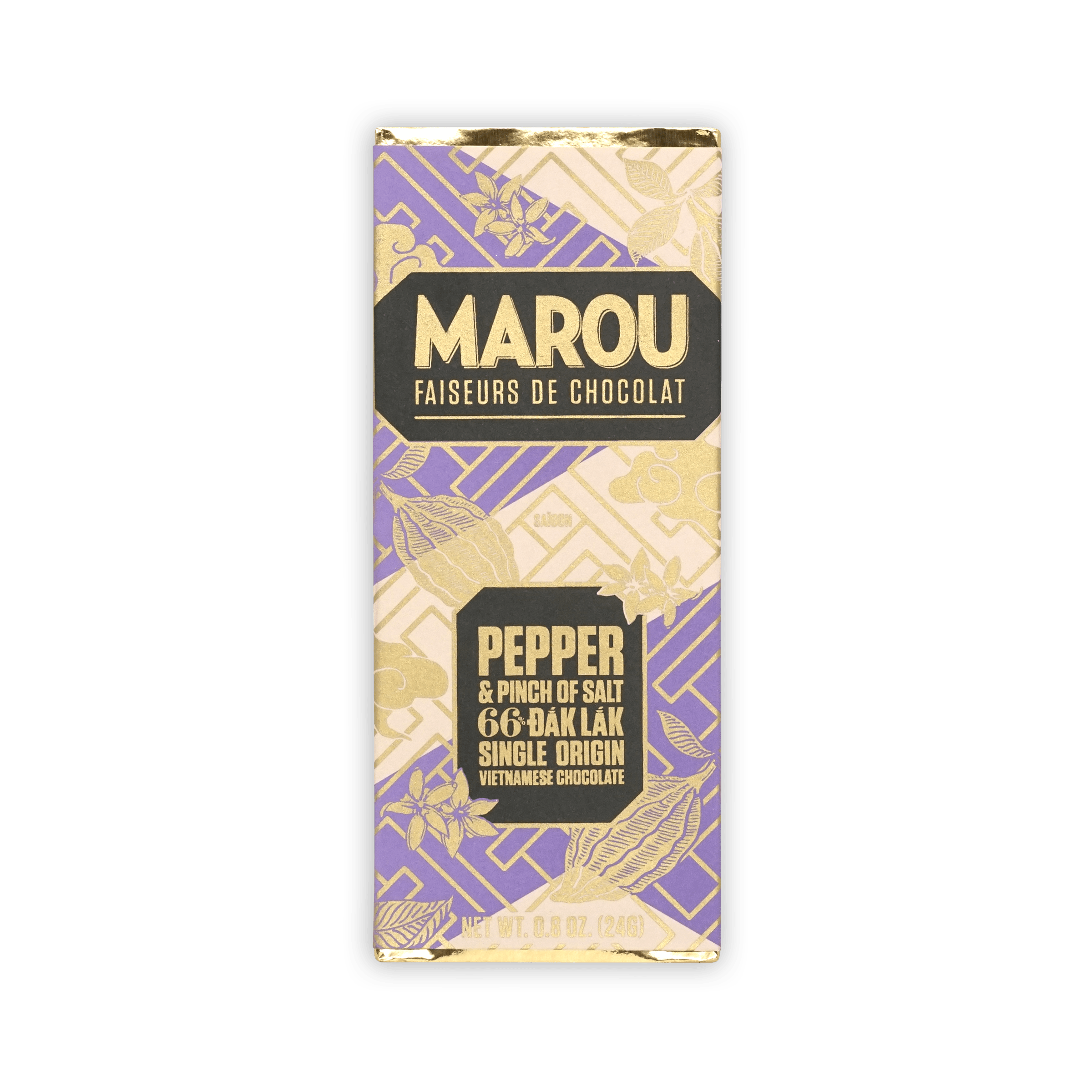 Marou Mini Bars Pepper & Salt 66% purple gold chocolate bar