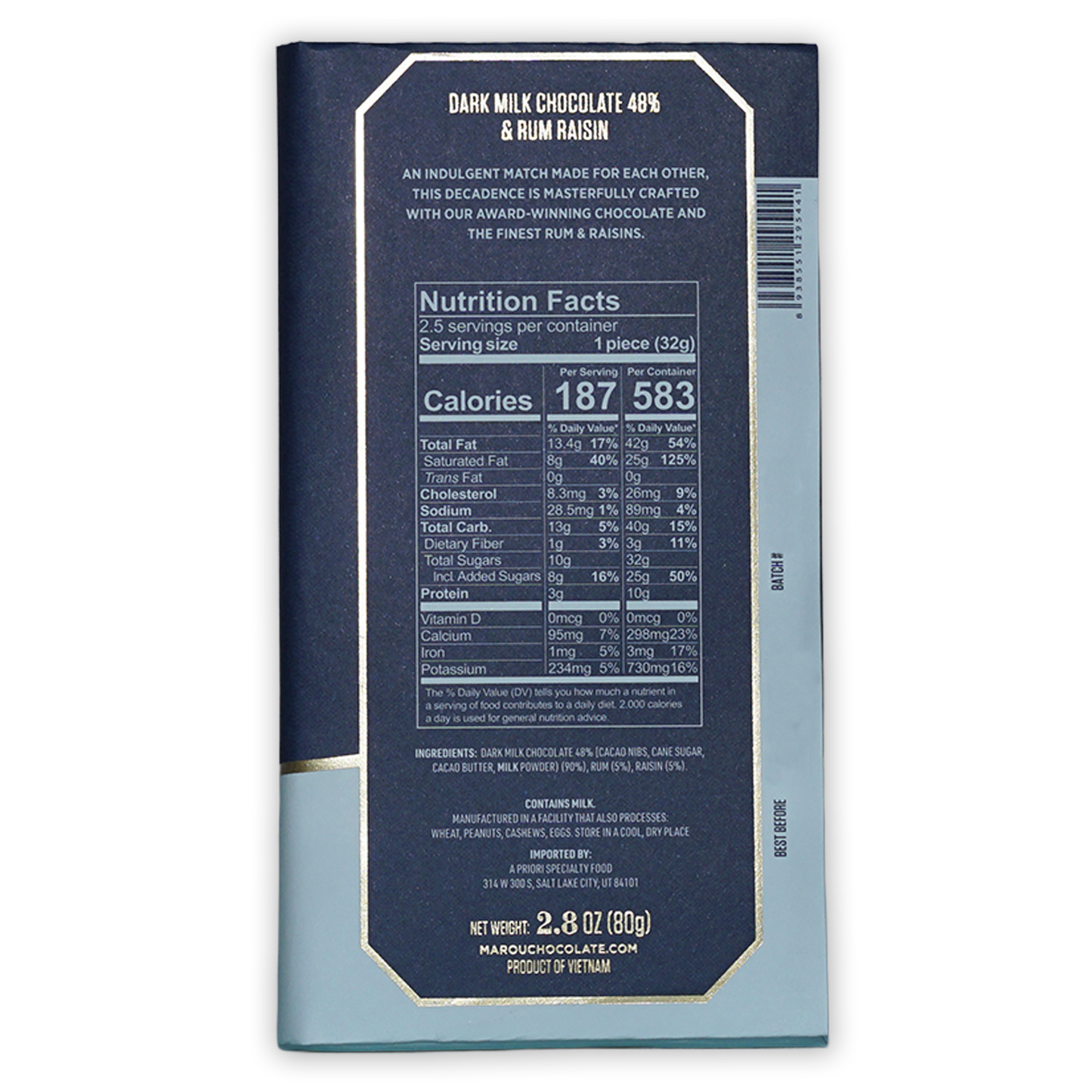 Marou Maison Dark Milk Chocolate Rum & Raisin 48% (Seasonal)