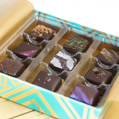 Mayana Chocolate luxury caramels gift box with assorted dark squares