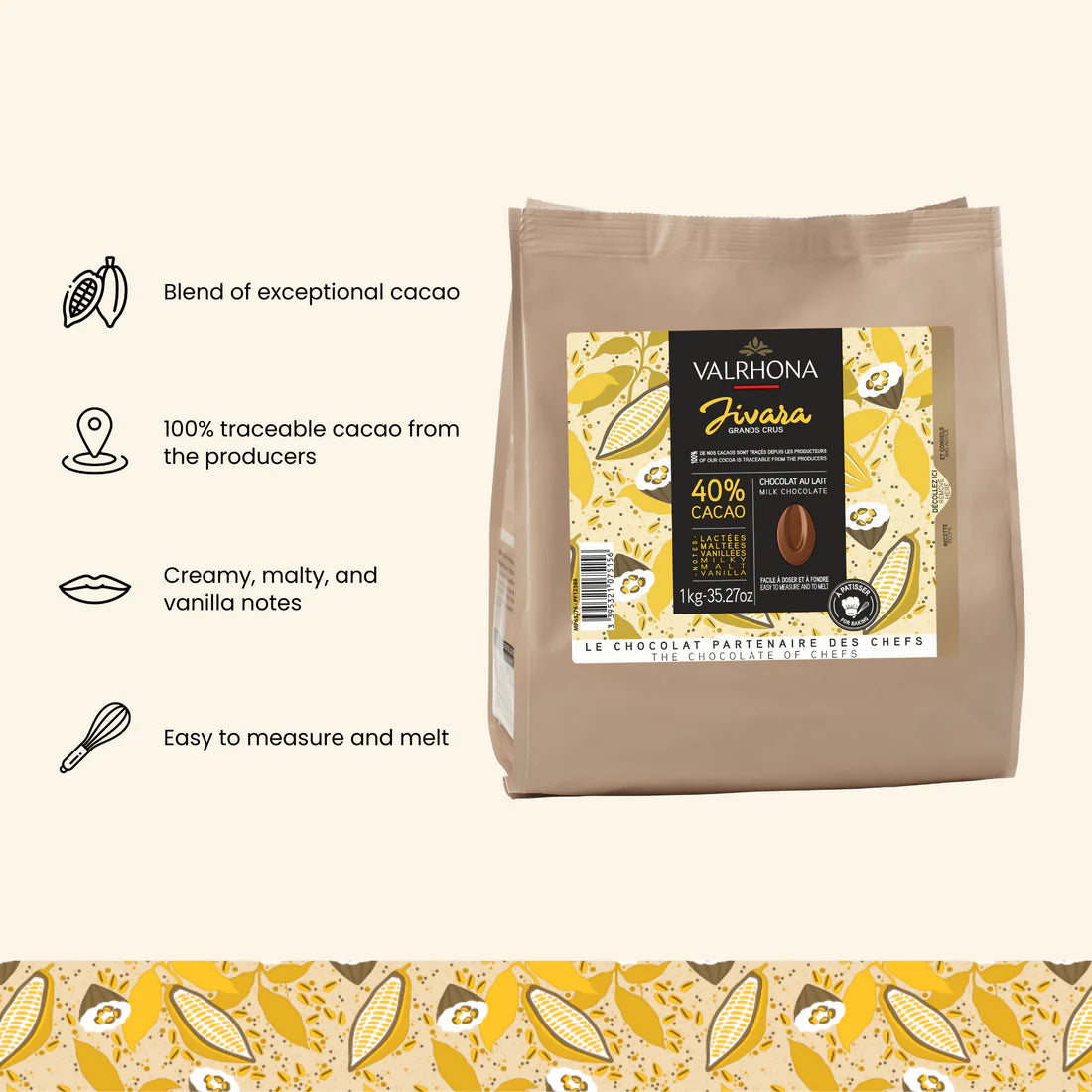 Valrhona Bulk Baking Feves Jivara Milk Chocolate 40% (1kg)