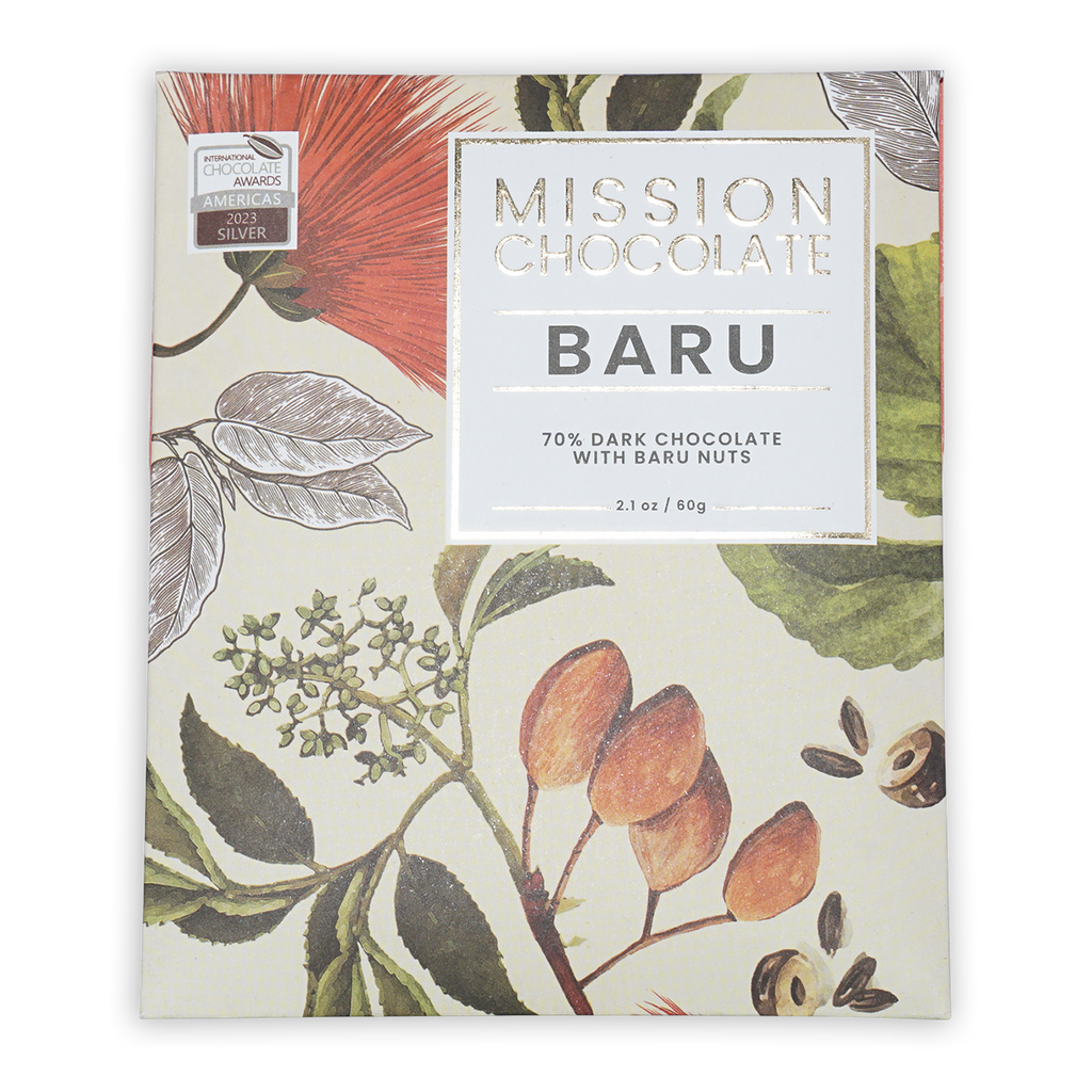 Mission Chocolate Baru Nut 70% dark chocolate bar with nuts in elegant box