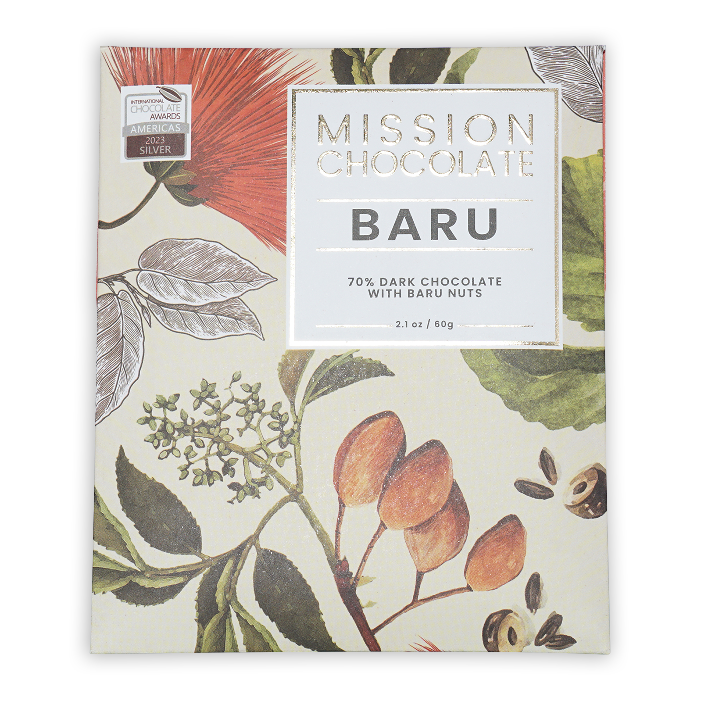 Mission Chocolate Baru Nut 70% dark chocolate bar with nuts in elegant box