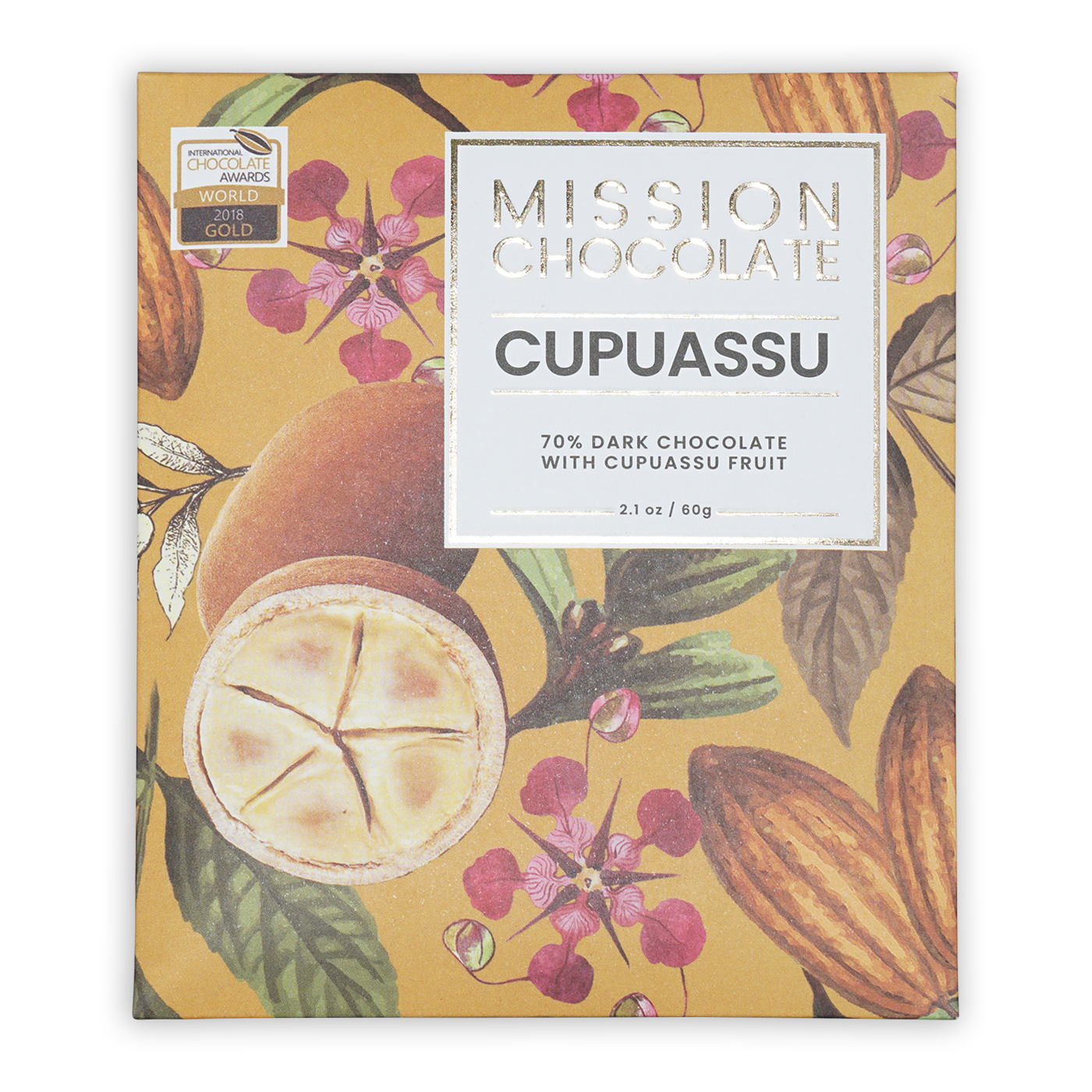 Mission Chocolate Cupuacu 70% dark chocolate bar in yellow wrapper