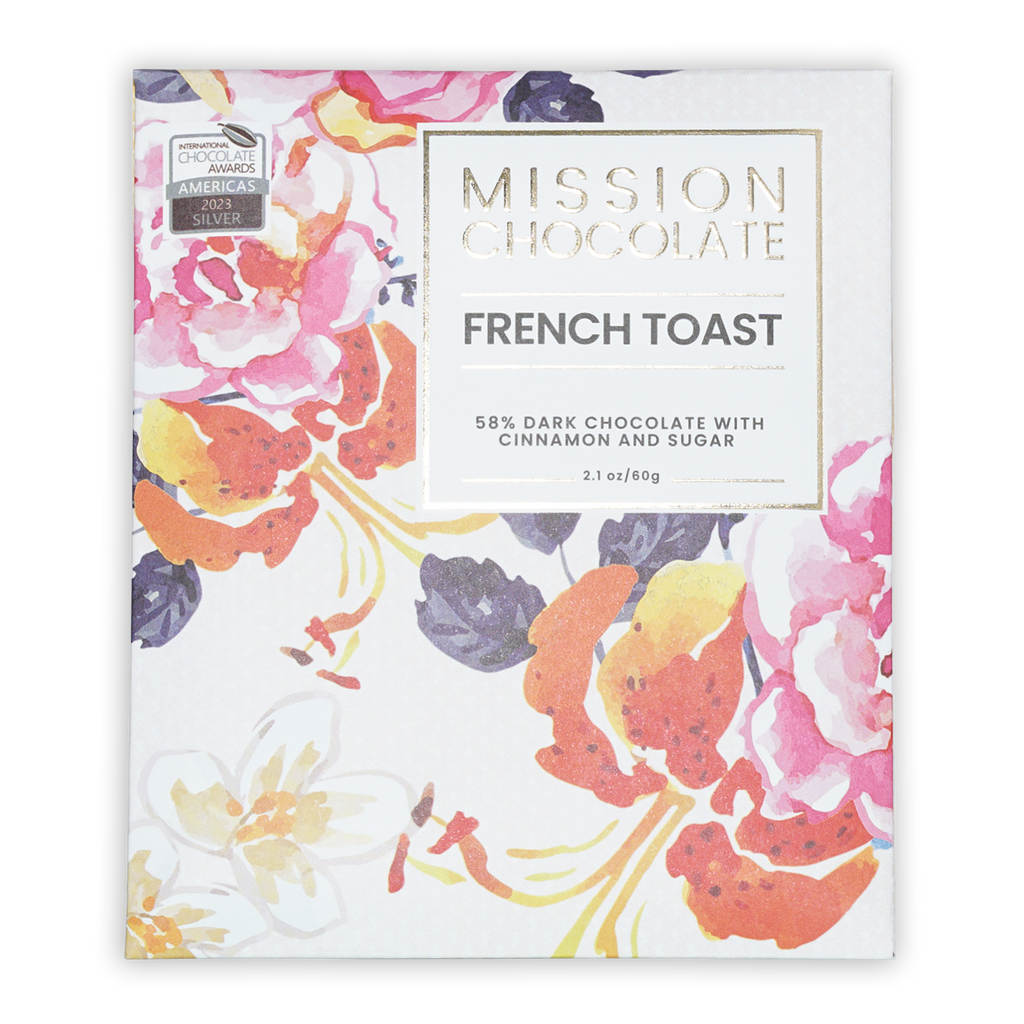 Mission Chocolate Dark French Toast bar in floral box