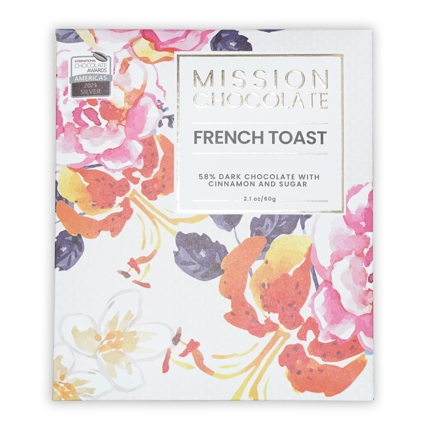 Mission Chocolate Dark French Toast bar in floral box