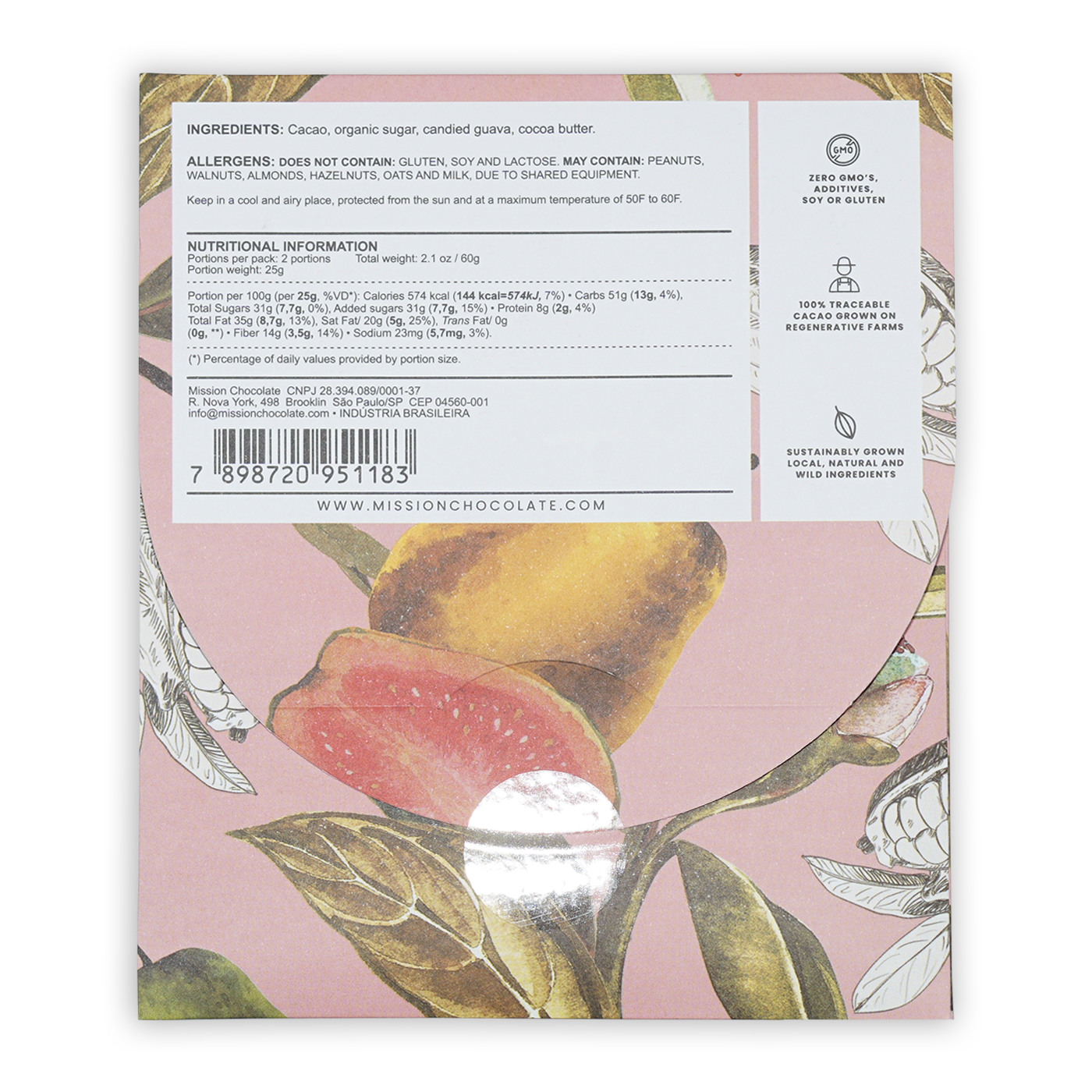 Pink and gold Mission Chocolate Goibada Guava 70% botanical wrapper