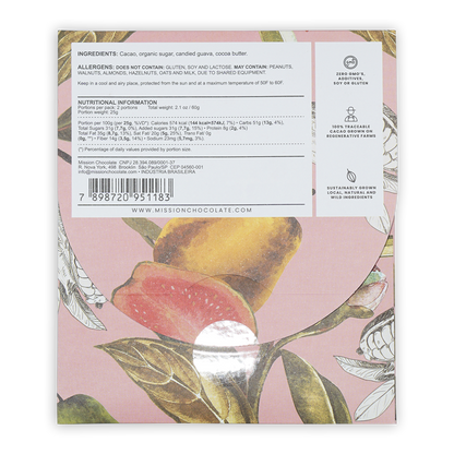Pink and gold Mission Chocolate Goibada Guava 70% botanical wrapper