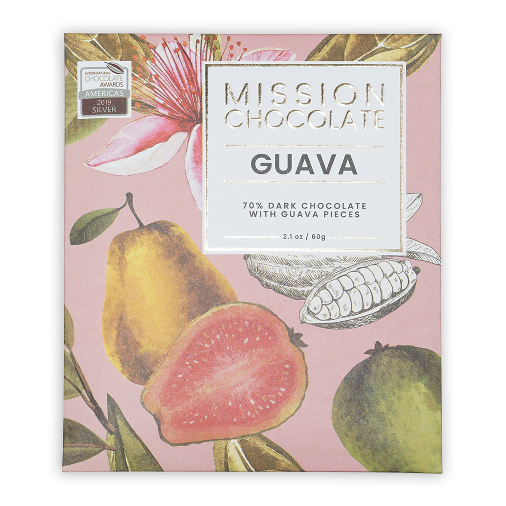 Mission Chocolate Goibada 70% guava dark chocolate bar in pink box