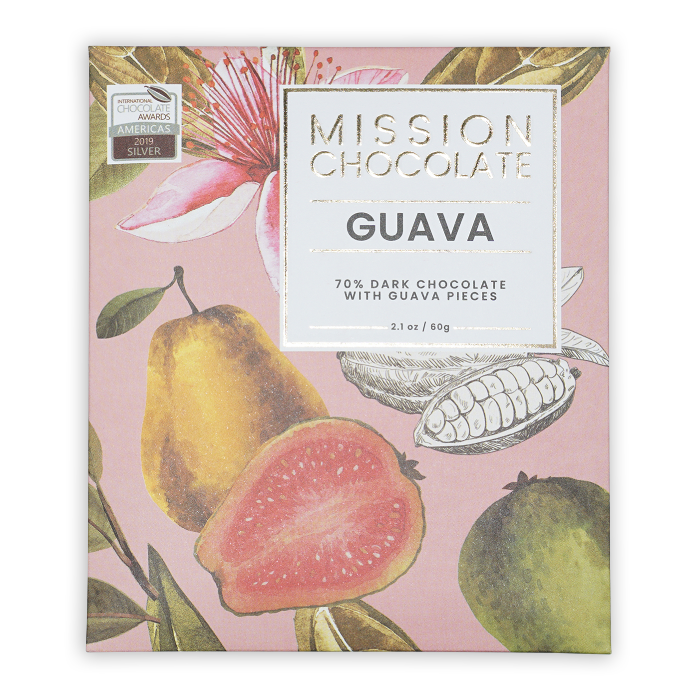 Mission Chocolate Goibada 70% guava dark chocolate bar in pink box