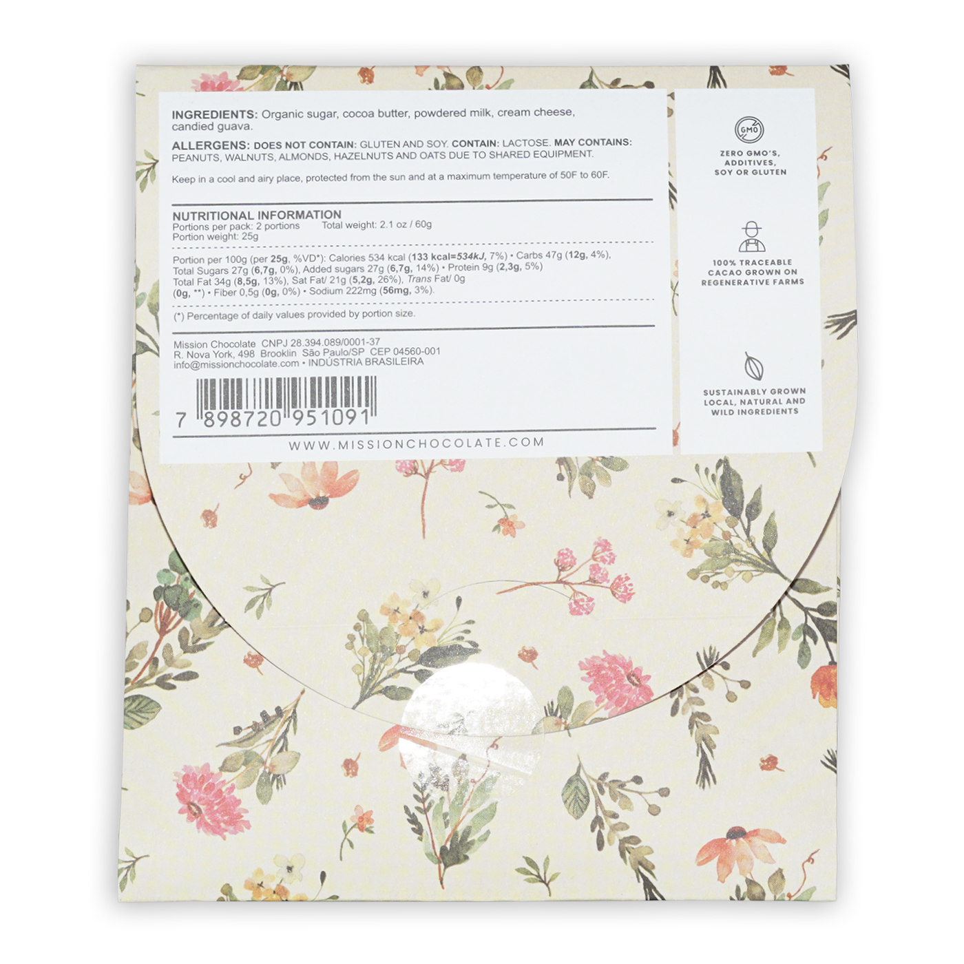 Mission Chocolate Romeo & Juliet white chocolate bar floral wrapper