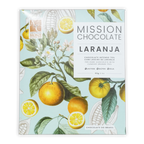 Mission chocolate dark with candied orange peel 70 percent bar in light blue wrapper with orange and lemon illustrations