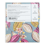 Mission chocolate two rivers 70 percent dark chocolate 2.1 oz bar with purple and yellow cacao pod illustrations on blue background