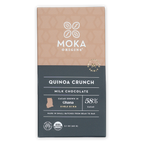 Moka Quinoa Crunch Milk Chocolate 58% bar in beige gray wrapper with gold foil