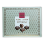 Domori 12pc praline gift box: light green with gold-black pattern, L’Oreal label