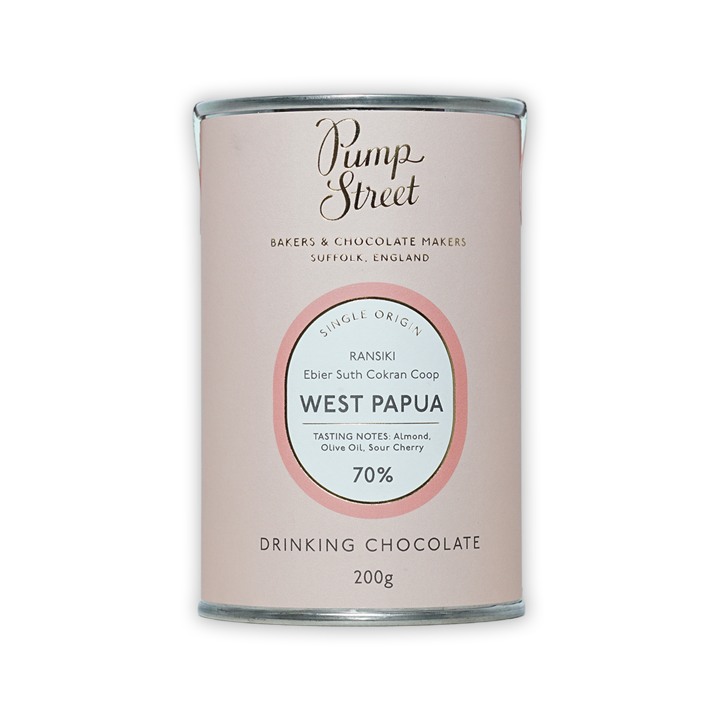 Pump Street Drinking Chocolate West Papua 70% matte pink tin