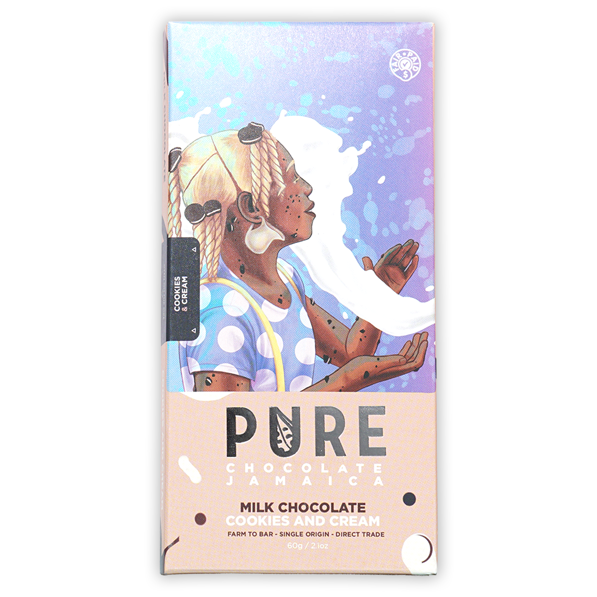 Pure Chocolate Milk Chocolate bar with Cookies & Cream wrapper