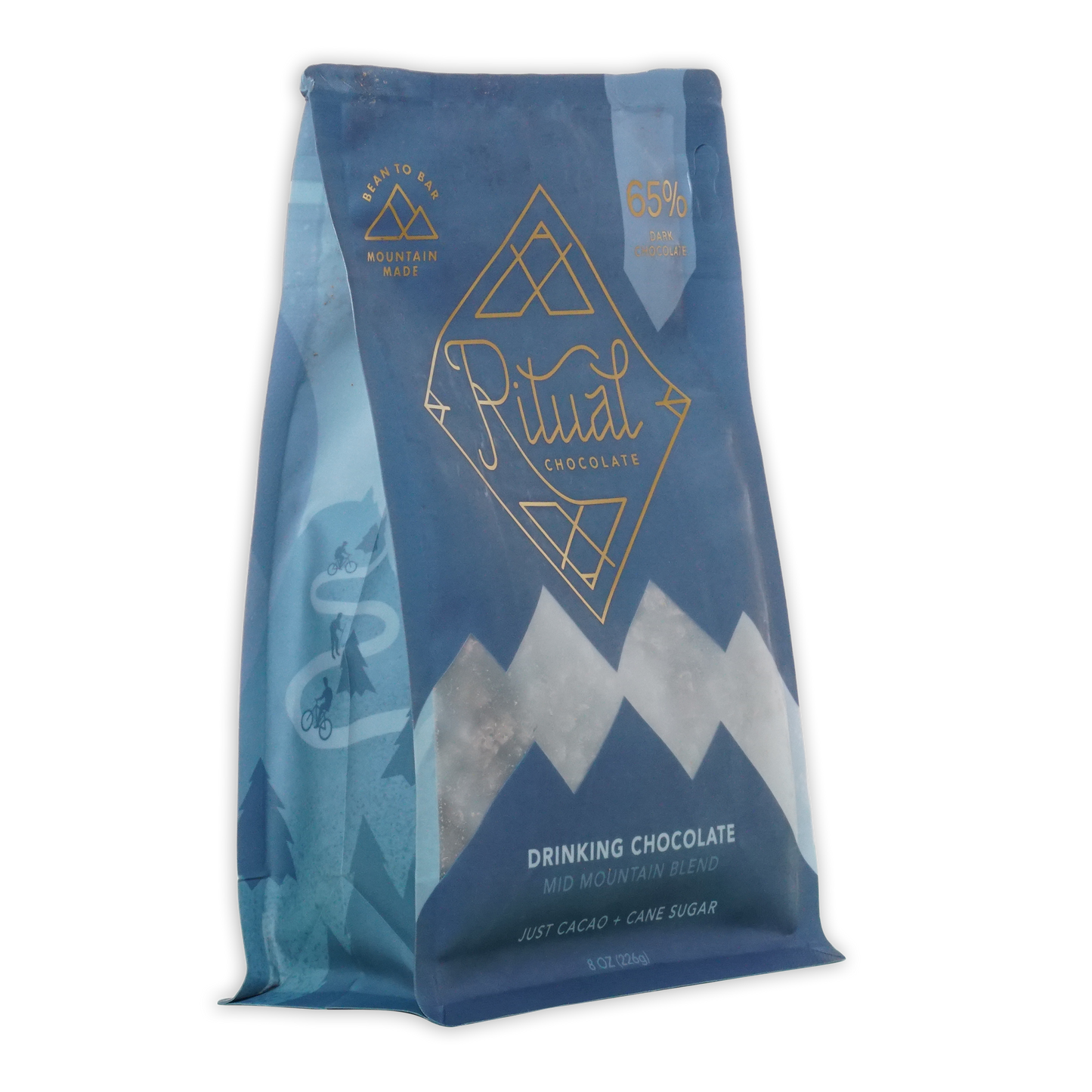 Ritual mid mountain 65% blue pouch with mountain design and gold foil