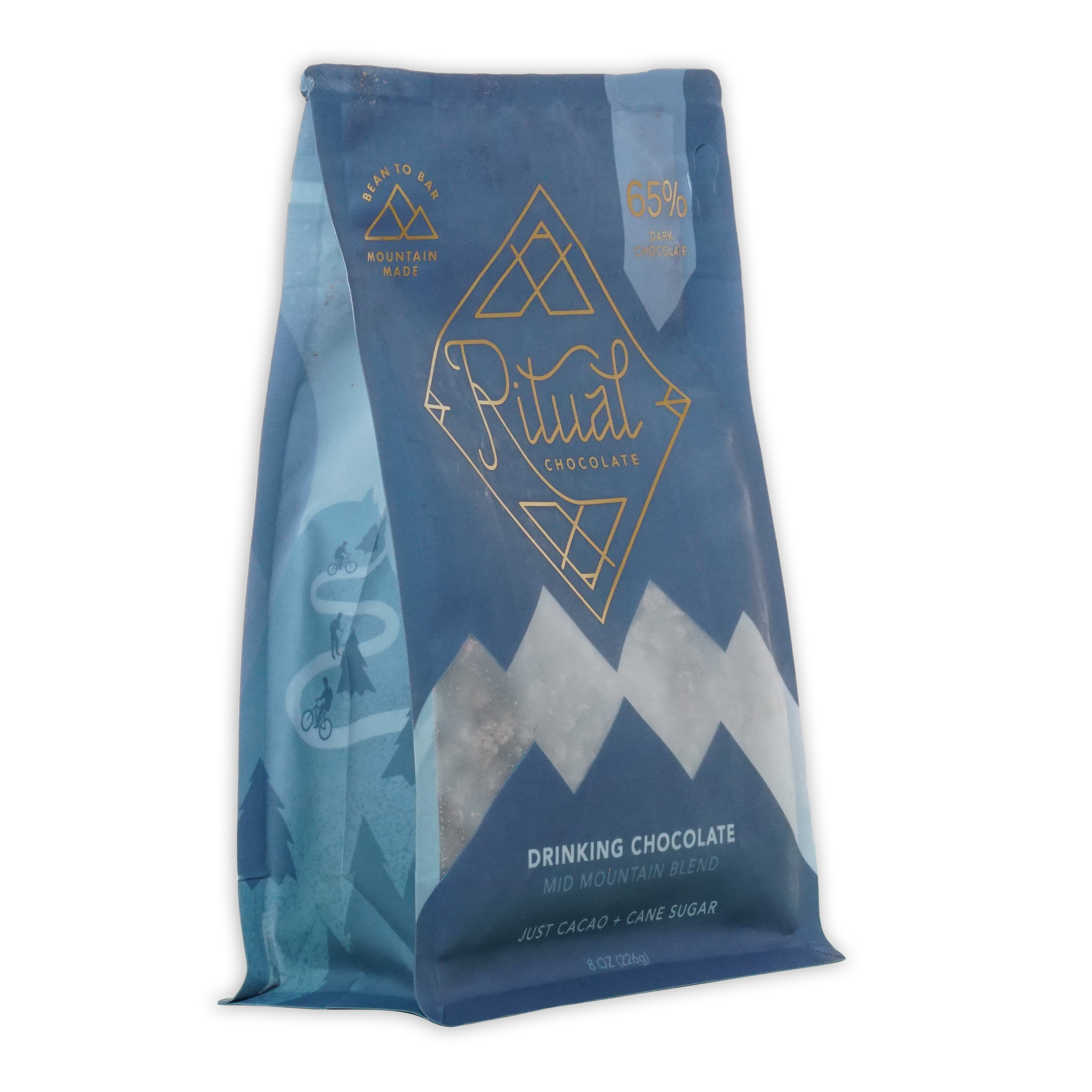 Ritual mid mountain 65% blue pouch with mountain design and gold foil